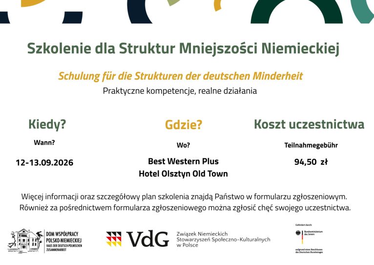 Szkolenie dla Struktur Mniejszości Niemieckiej w Olsztynie